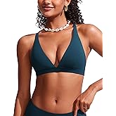CRZ YOGA Deep V Neck Bikini Tops for Women - Padded Criss Cross Back Triangle Sexy Swim Bathing Suit Bra
