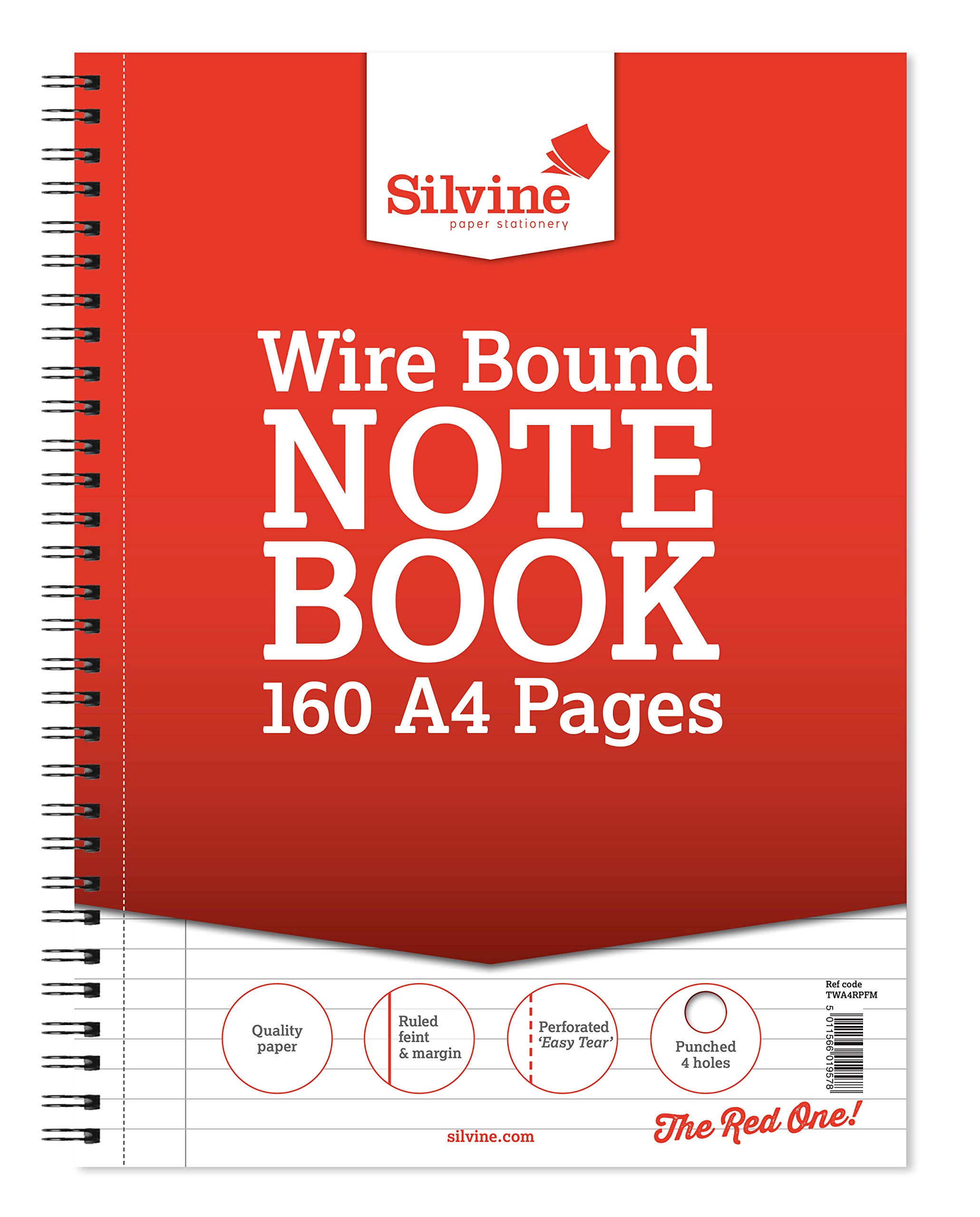 Silvine A4+ Wirebound Notebook with 160 Pages, Ruled 8mm Feint with Margin and Punched 4 Holes [Pack of 6]