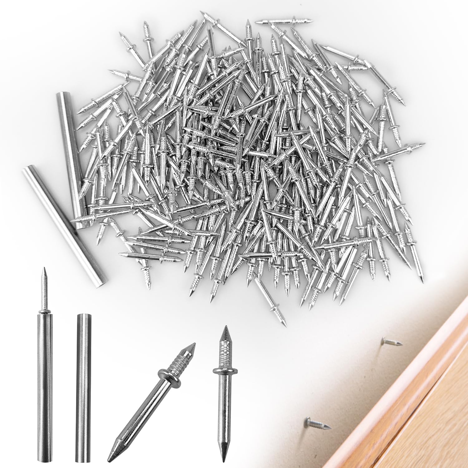240 Pcs Double Headed Skirting Nails,Double Sided Traceless Nails with Sleeve Tool, for Home Improvement, Wood Furniture and DIY