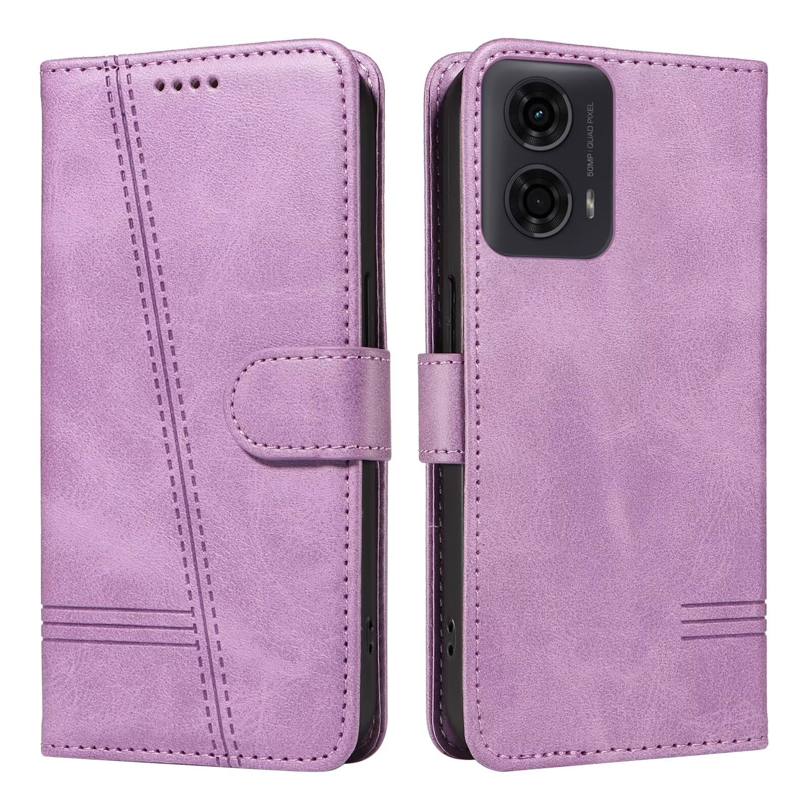 Bnvdfre Case for Motorola Moto E14 / G04 / G24 Case Flip Shockproof PU Leather with Card Slots Magnetic Kickstand Protective Wallet Phone Case Compatible with Motorola Moto E14 / G04 / G24, Purple