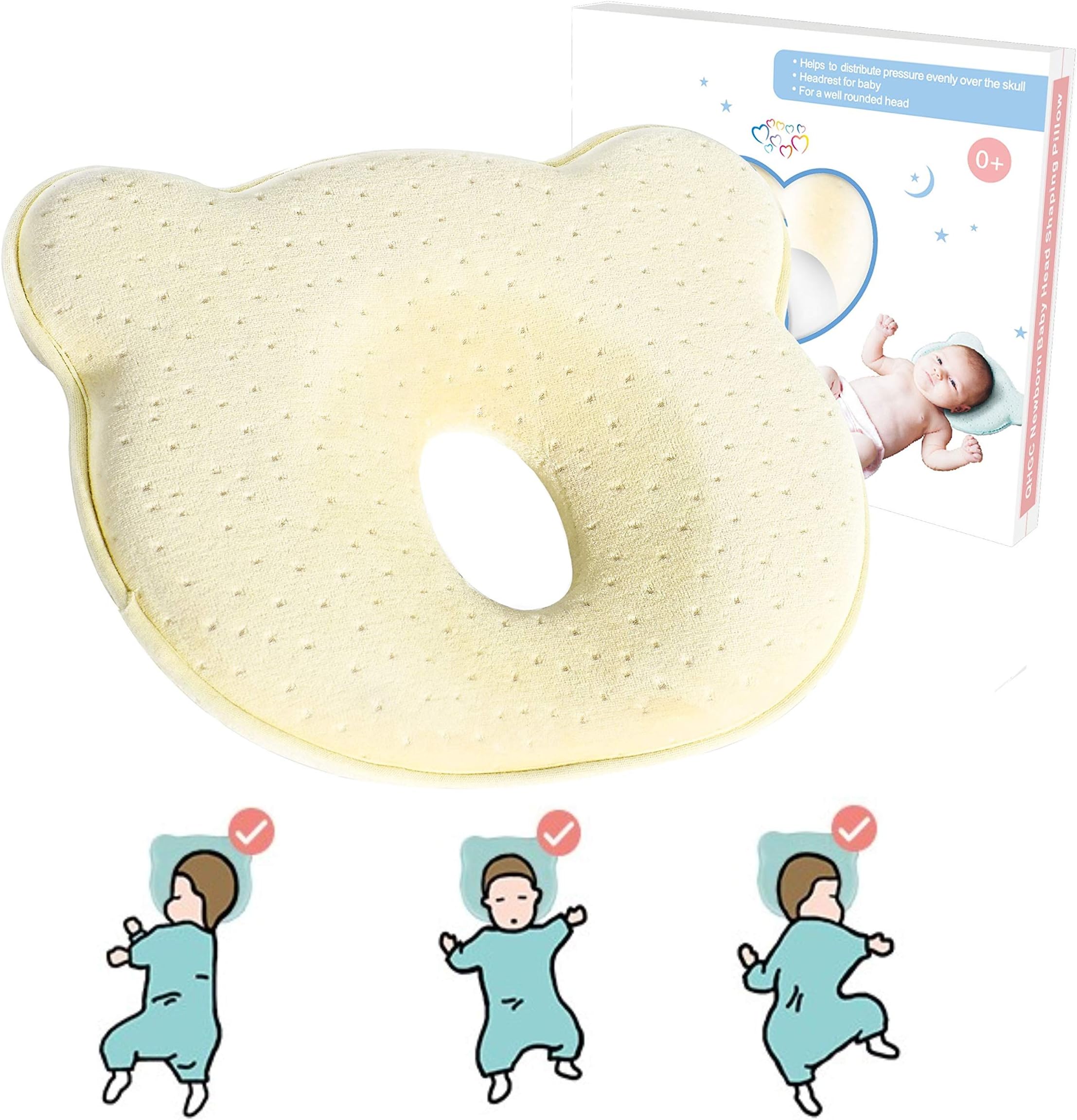 AtoBaby Baby Pillow,Memory Foam Cushion for Flat Head Syndorme Prevention and Head Support,Newborn Baby Head Shaping Pillow