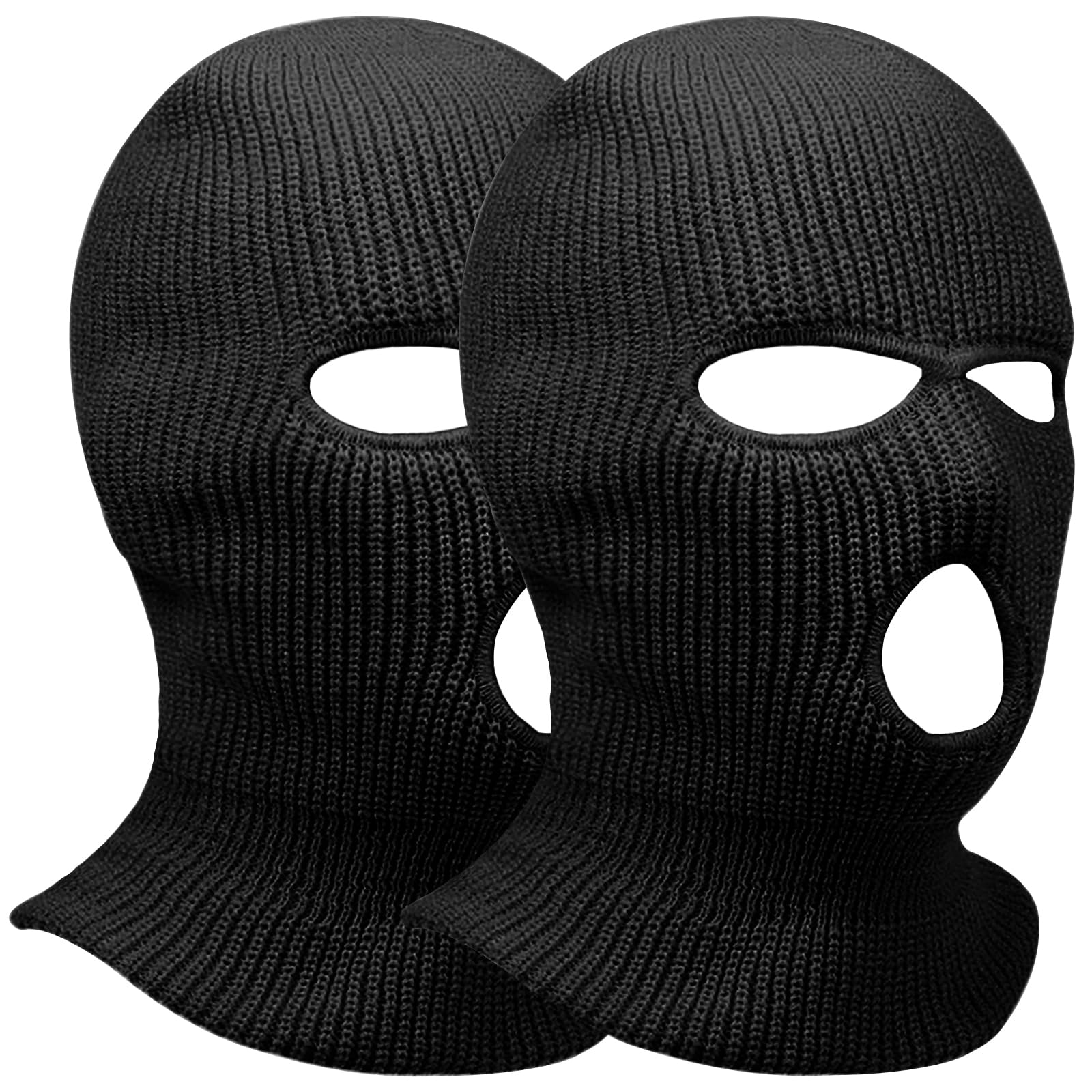 Photo 1 of 2pcs 3 Hole Winter Knitted Mask, Full Face Cover Ski Scarf Mask Warm Balaclava for Adult Skiing, Motorcycle,Wind Protection, Black+Black