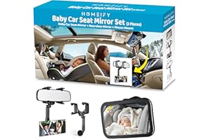 HOMEIFY Baby Car Seat Mirror And Enhanced Rear view Mirror set -Inludes- baby car mirror, Curved rear view mirror & Phone Magnet, Safety Shatterproof Wide View baby mirror for car