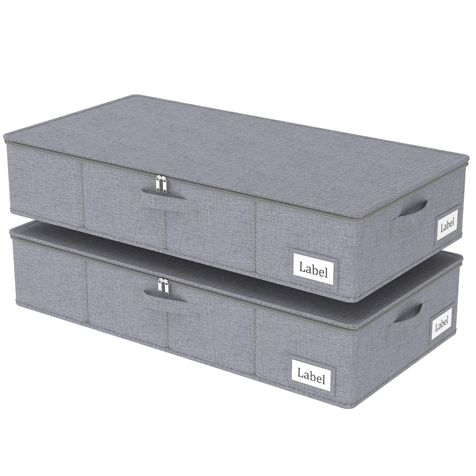 Yawinhe 2 Pack Underbed Storage Boxes with Lid, Wardrobe Organiser, Sturdy Zipper und Label Holders, Foldable Clothing Bags, for Comforter, Blanket, 80x40x15cm, Grey, SNH002GL-2