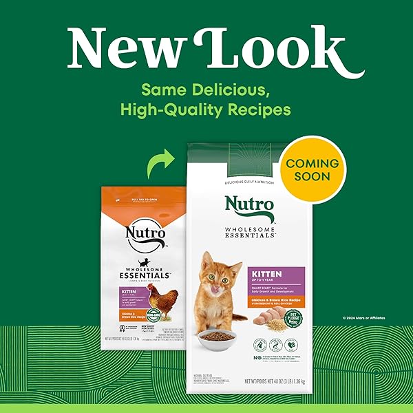 NUTRO WHOLESOME ESSENTIALS KITTEN FOOD DRY RECIPE FOR EARLY DEVELOPMENT, DRY CAT FOOD, FARM-RAISED CHICKEN & BROWN RICE RECIPE, 3 LB. BAG