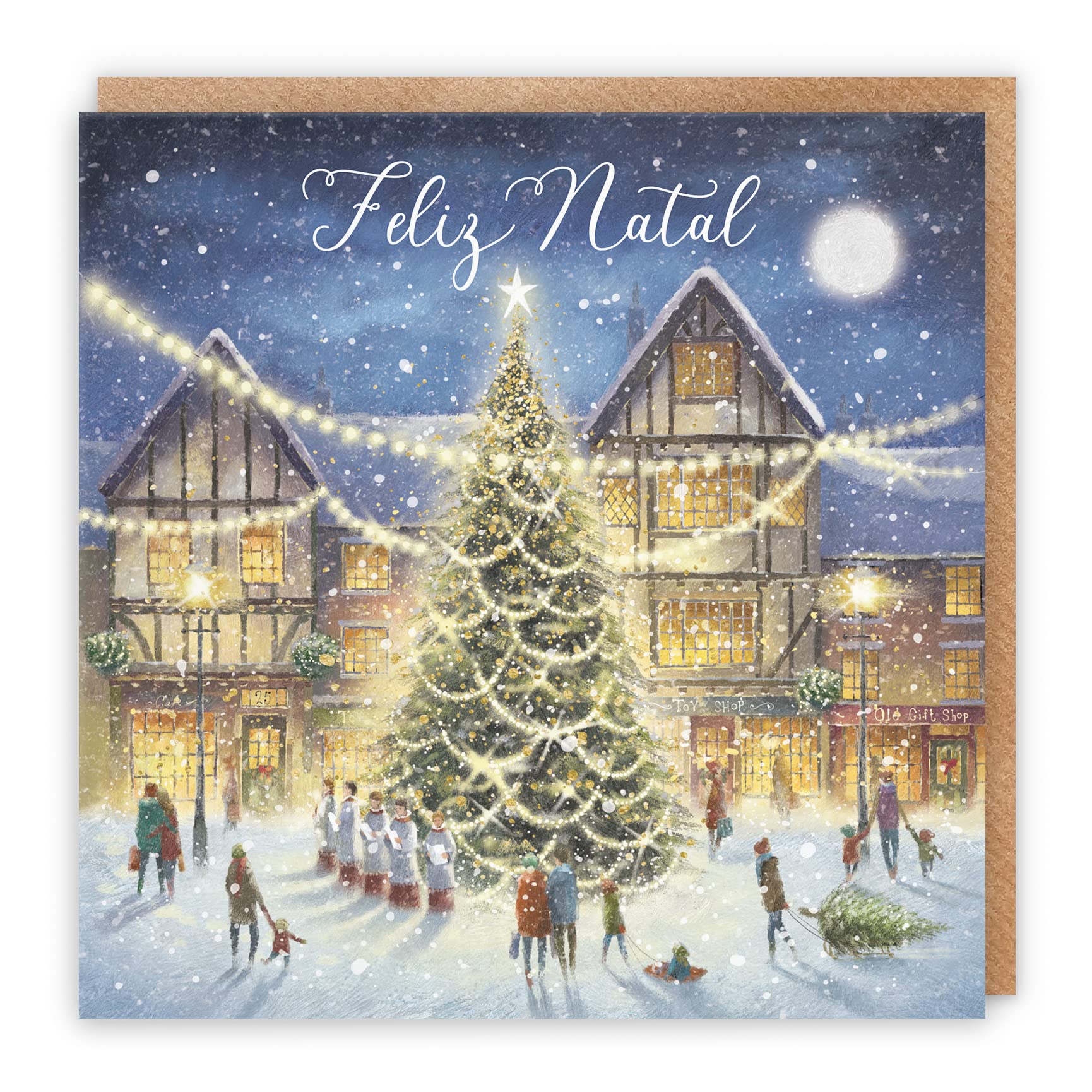 Hunts England - Individual Portuguese Christmas Card For Men Or Women - Feliz Natal - 'Christmas Eve' - Milo's Gallery Collection - Portuguese Christmas Card