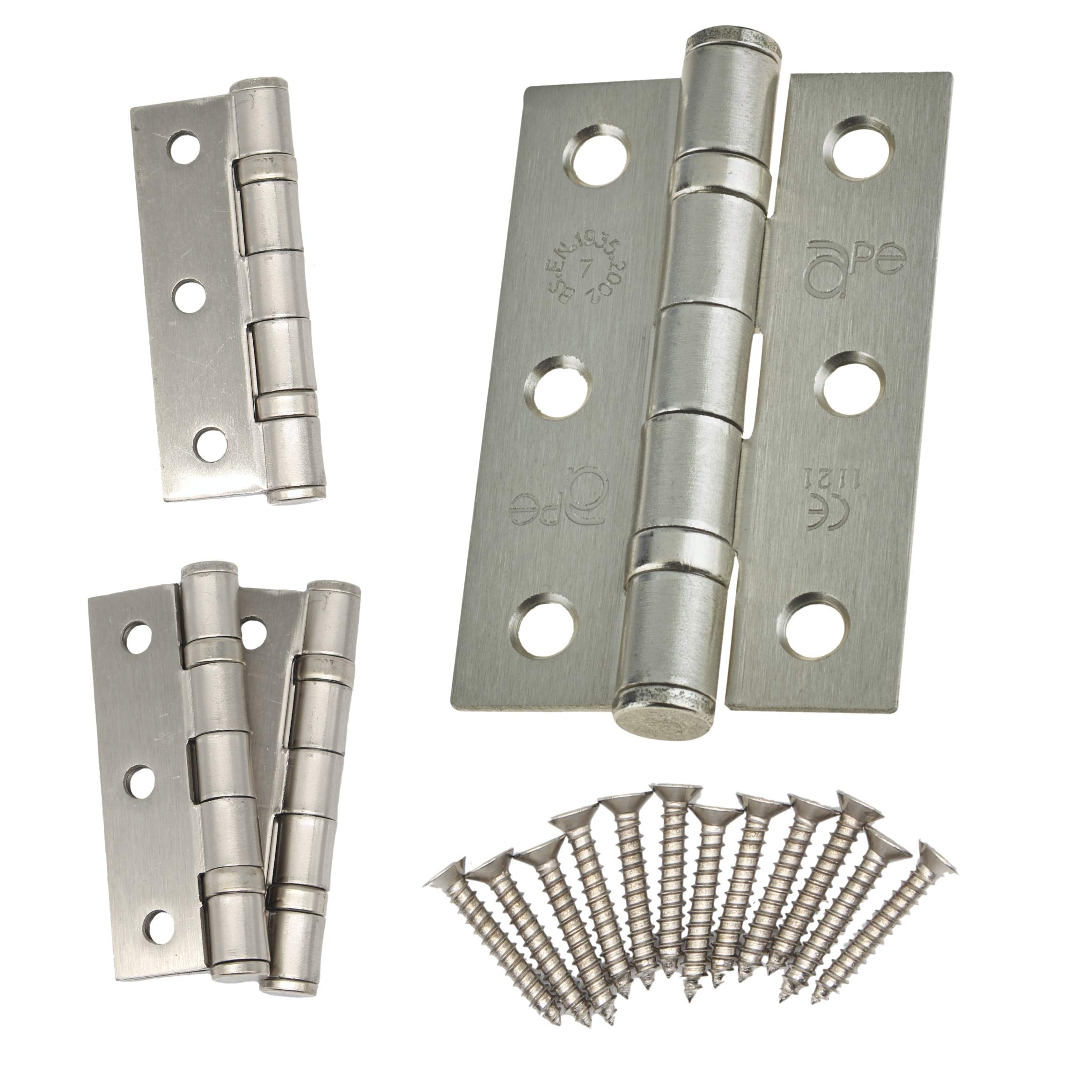 Door Hinges 3" 76mm Ball Bearing 2 Pair Pack [4 Hinges & Screws] Satin Nickel Plated