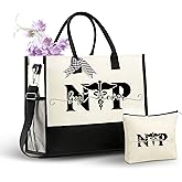InnoBeta Nurse Practitioner Gifts Canvas Tote for Women, NP Stuff Bag with Top Zipper & Shoulder Strap