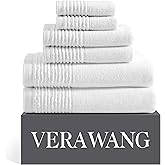 Vera Wang - Bath Towels, 100% Super Soft & Highly Absorbent Cotton Towel Set, Medium Weight Plush Feel, Low Linting & Fade Resistant Bathroom Towels (Sculpted Pleat White, 6 Piece)
