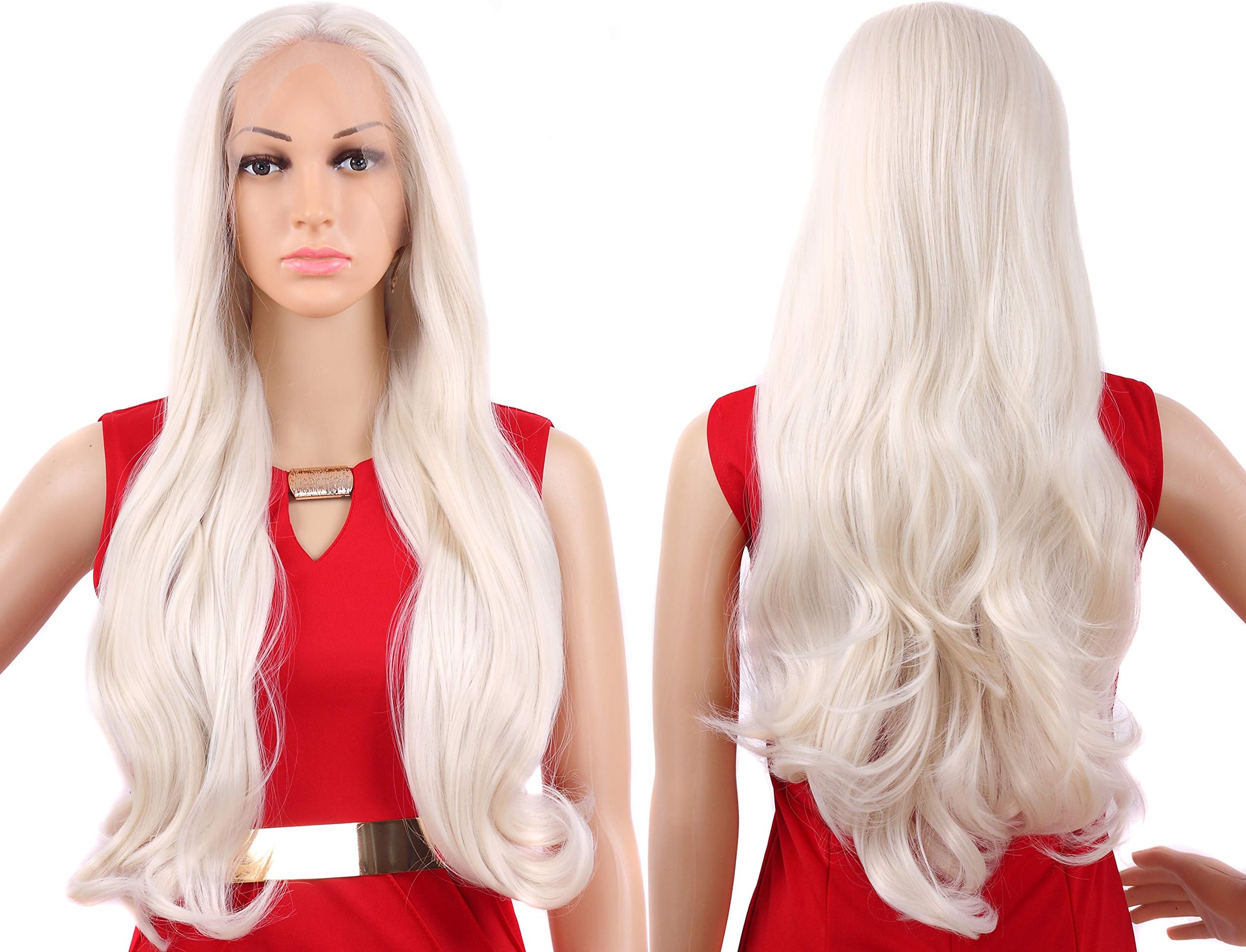 Tripal Hairs Platinum Blonde Wig Heat Resistant Synthetic Lace Front Wigs Natural Wavy 60# Color 24 Inches