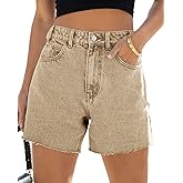 Cicy Bell Womens High Waisted Jean Shorts Summer Baggy Stretchy Straight Leg Raw Hem Mom Denim Shorts