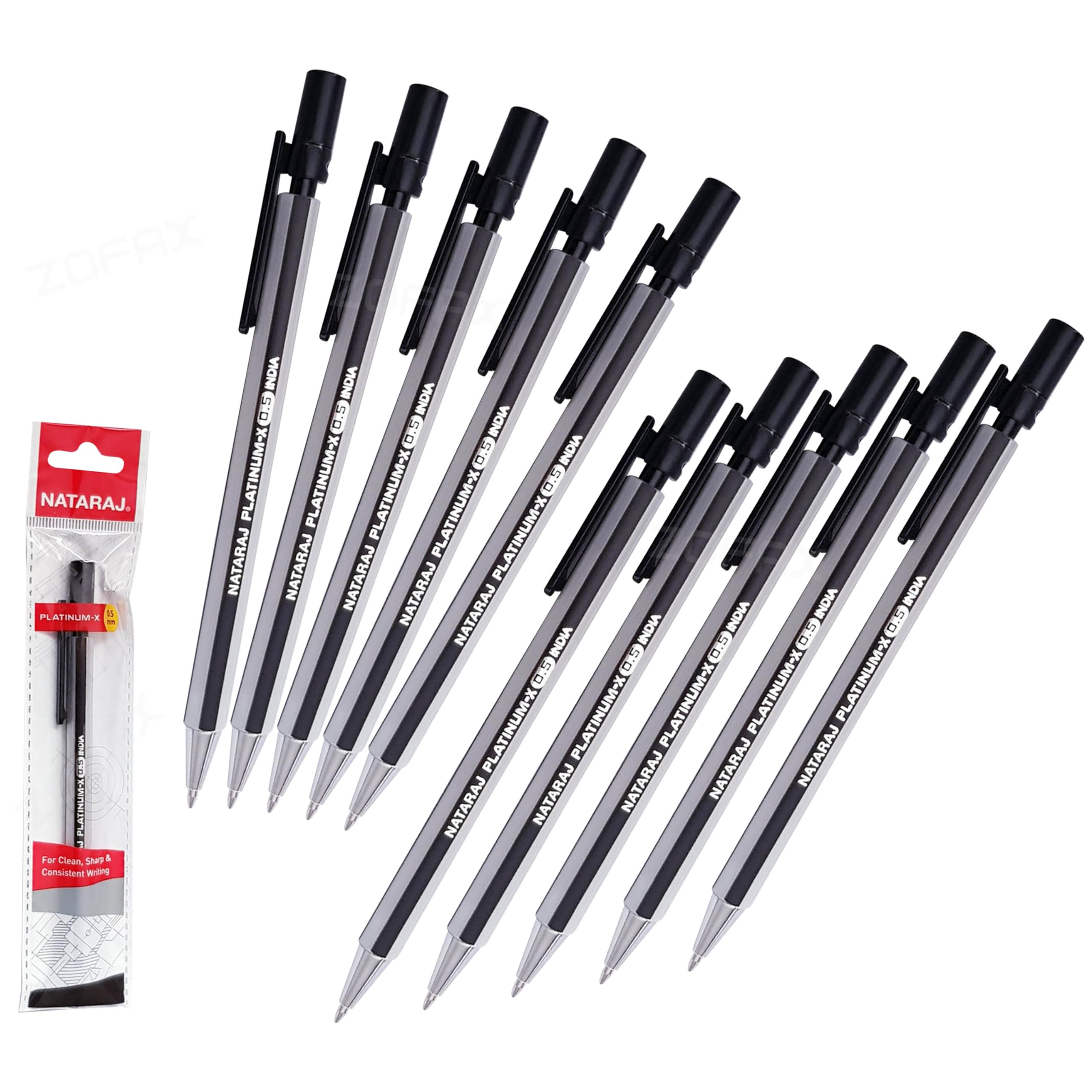 PLATMECH Mechanical Pencils, 0.5mm Lead Size, Pack of 10, Rubber Tipped, Propelling Pencils, Write Draw Sketch, School Office Home Use, iZOFAX Black Ball Pen