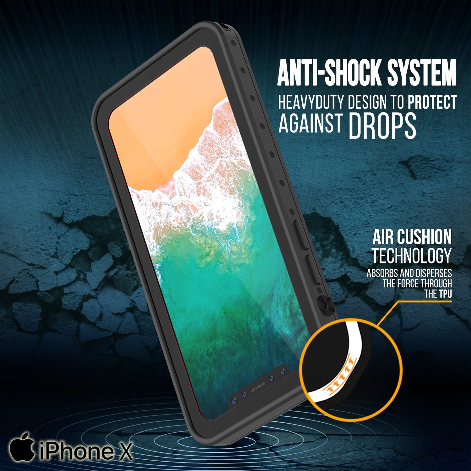 iPhone X Waterproof Case, Punkcase [StudStar Series] [Slim Fit] [IP68 Certified] [Shockproof] [Dirtproof] [Snowproof] Armor Cover for Apple iPhone Ten [Black]