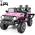 Hikole 24V Kids Ride on Car with Remote Control, 4×100W, Ride on Toys, 2 Kids Side by Side, Electric Truck w/2 Hooks, Safety Belt, Steering Wheel, Real Driving Experience, Shovel, Music, Pink