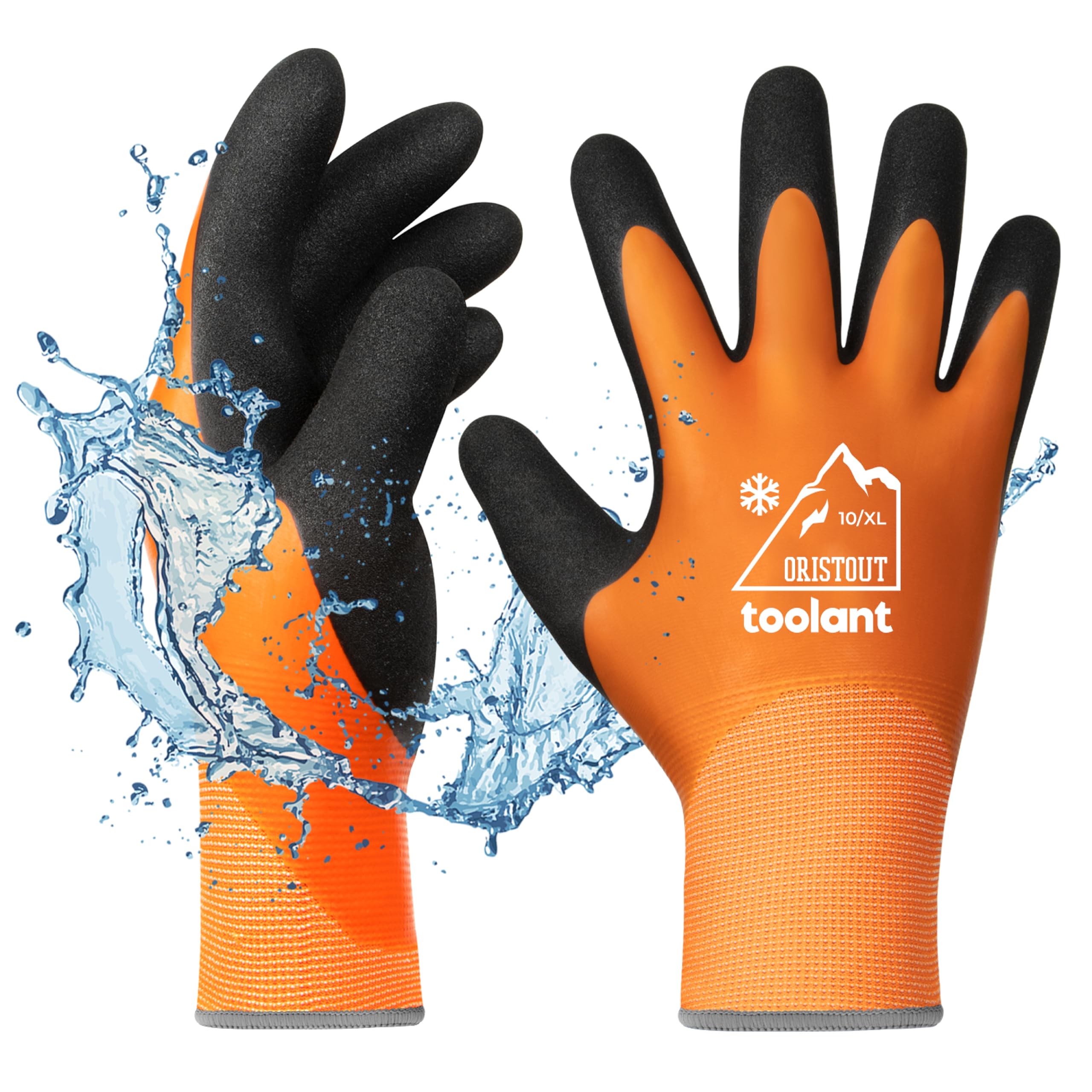 OriStout Waterproof Winter Gloves, Thermal Work Gloves for Cold Weather, Touchscreen, Super Grip, for Gardening, Fishing, Car Washing, Working in Freezer, Orange, X-Large