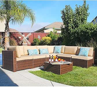 Amazon.com: Patiorama 7 Pieces Patio Sectional, Outdoor Patio Furniture