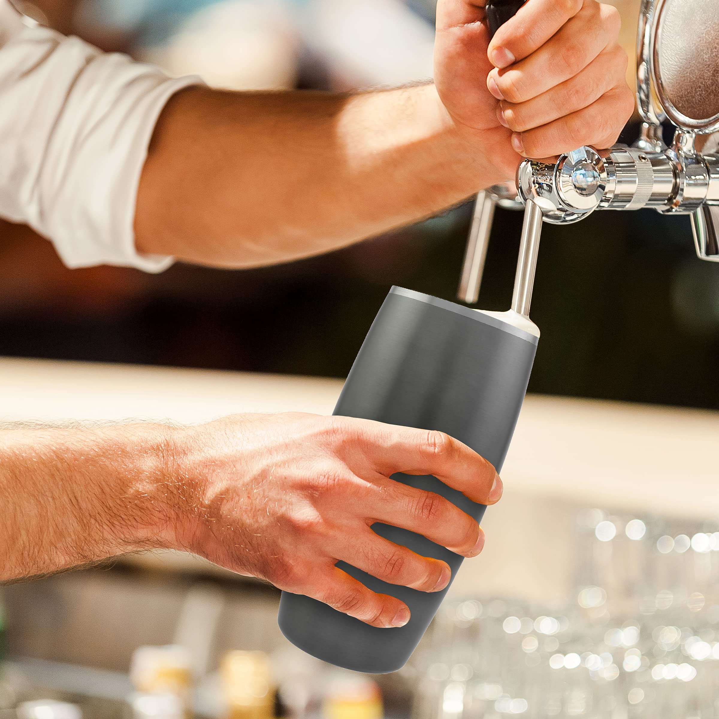 SNOWFOX Premium Vacuum Insulated Stainless Steel Beer Glass, Home Bar Accessories, Elegant Bartending, Lightweight Pint Glasses, Sleek Drinkware, Frosty Beverages Stay Cold, 18oz, Set of 2,Olive Grey