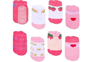 HappiStepz 8 Pairs Toddler Gripper Socks, Non-Slip Breathable Cotton Socks for Kids Anti-skid Ankle Socks for Boys & Girls