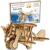 WOODEN.CITY Biplane 3D Wooden Plane Puzzle &ndash; Mechanical Model Kit with Rubber Motor &amp; 56 Laser-Cut Pieces &ndash; Build &amp; Display Vintage Aircraft for Adults and Teens &ndash; Wood Gift