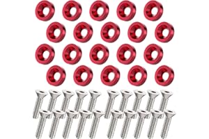 Sixzoo 20 PCS Engine Dress Up Kit, CNC Finishing Fender Bumper Washers, M6 Aluminum Engine Bay Dress Up Kit, Fender Bolts for Trunk License Plate Frame (Red)