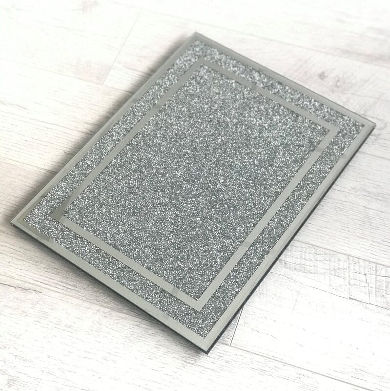 Silver Chopping Board Filled with Crushed Diamond Crystal Serving Platter Bread Board Heat Resistant Glass Tableware Place mat