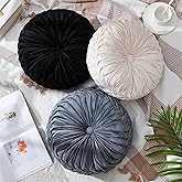 Drydiet 3 Pcs Round Throw Pillows Decorative Velvet Pleated Throw Pillows 15'' Diameter Accent Pumpkin Boho Chair Cushion for Couch Sofa Chair Bed Home Decoration (Black,White,Gray)