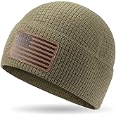 OUTDOOR SHAPING American Leather Flag Fleece Watch Cap, USA Multi-Season Army Military Tactical Beanie, Winter Warm Beanie