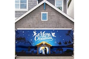 RAGNHILD Christmas Nativity Garage Door Banner Cover Decorations 6x13ft, Extra Large Fabric Nativity Scene Christmas Backdrop Photo Booth Background Yard Sign for Xmas Holiday Winter New Year Party Supplies
