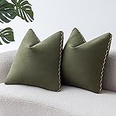 SINYASAN Olive Green Linen Cotton Throw Pillow Covers 18x18 Inch Set of 2, Modern Boho Aesthetic Accent Pillow Cases with Woven Flange for Couch Sofa Bed Room Earthy Tone Home Decor