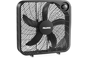 PELONIS 20 Inch Box Fan – 3 Speeds, Window Fans, Floor or Tabletop, 25ft/s, 2025 Upgraded, Superior Air Throw (2295 CFM), Lightweight, 5 Blades, Fans for Bedroom, Office, Living Room, Garage