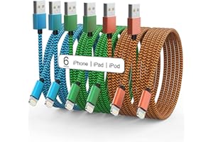 NYOEZU Apple MFi Certified iPhone Charger 6Pack - 3/3/6/6/10/10 FT Lightning Cable Nylon Braided USB to Fast Charging Sync Cord Compatible iPhone 14/13/12/11 Pro Max/XS/XR/X/8/7/6 /iPad