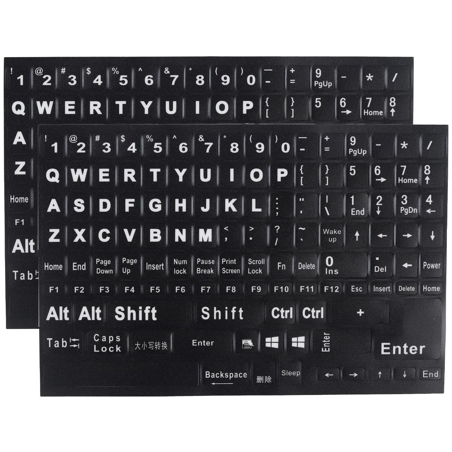Photo 1 of 2 Pack English Keyboard Stickers Big Letter Full Set (120 Pcs), Universal PC Computer Laptop Desktop Keyboard Replacement English Keyboard Stickers, Black Background with White Lettering