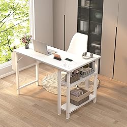 Lufeiya White L Shaped Computer Desk with Power