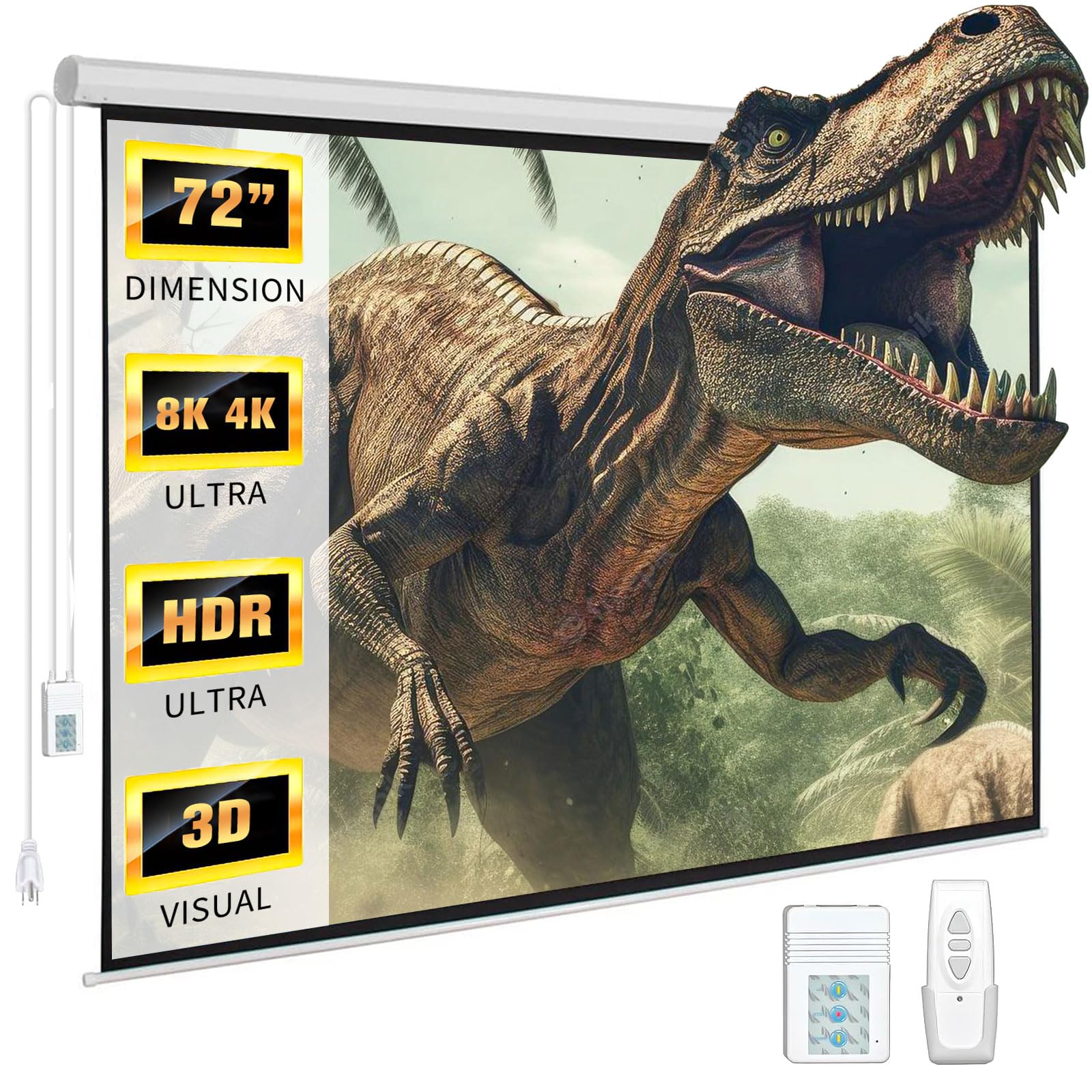 Photo 1 of ** USED/ MANUAL INCLUDED** DINAH 72 Inch Electric Projector Screen with Remote, Automatic Air Indoor Drop Down, Motorized 4K 3D HD Projection for Movies