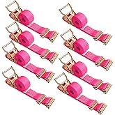 Mimanchi Heavy Duty E-Track Ratchet Straps for Trucks, 2in×15ft Cargo Straps with E-Fittings,8-Pack, 4400lbs Break Strength, Pink Tie Down Straps - E-Track Accessories for Trailers & Box Trucks