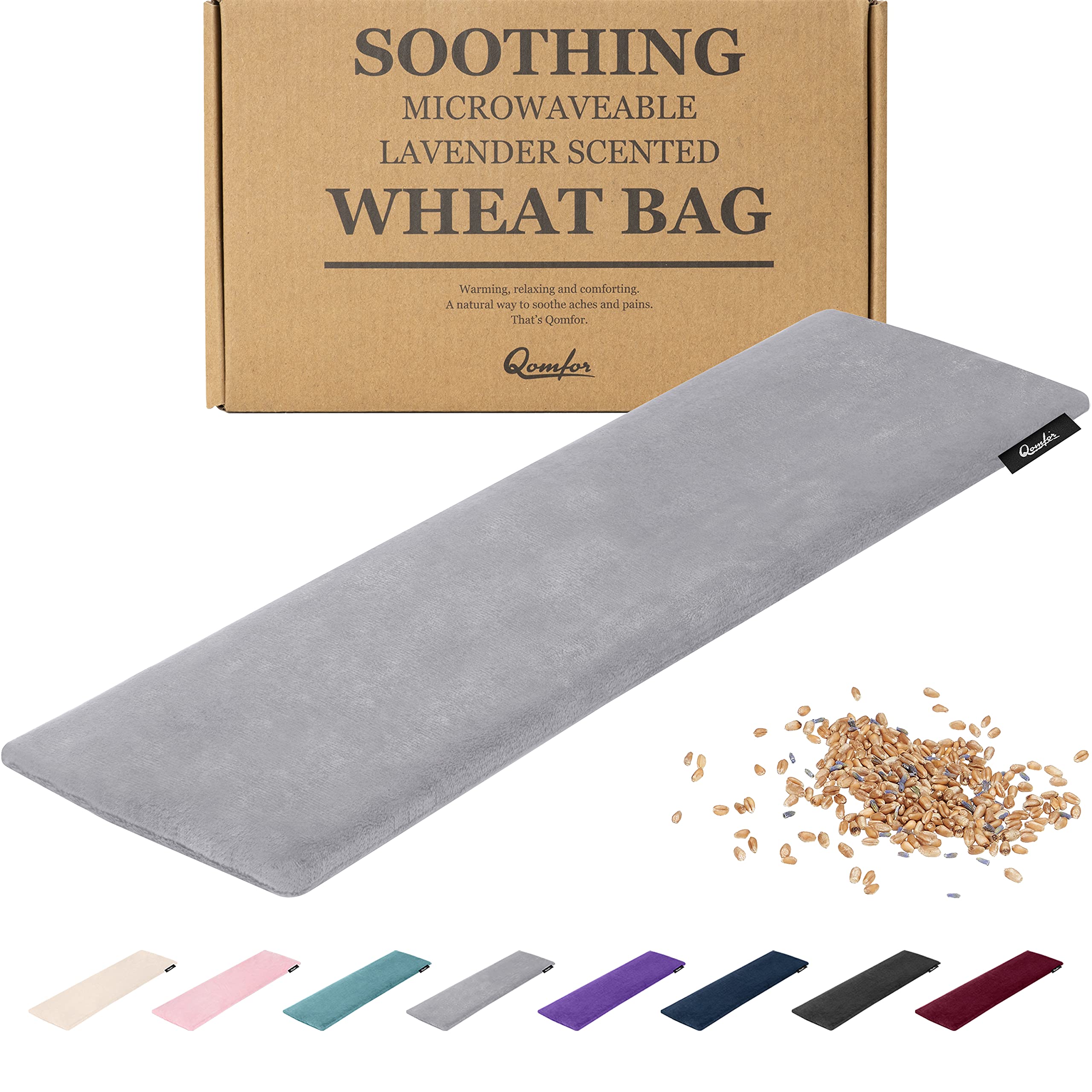 Qomfor - Microwavable Wheat Bag - Grey - Lavender Scented Microwave Heating Pad/Warming Pillow - Heat Pack for Neck, Shoulders & Period Cramps Pain Relief - Reusable Hot & Cold Therapy Bag