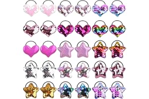 inSowni 30 Pack/15 Pairs Glitter Sequin Heart Star Hair Ties Scrunchies Elastics Pigtail Ponytail Holders Hair Bows Rubber Bands Hair Ropes with Charms Accessories for Baby Girls Infants Toddlers Kids
