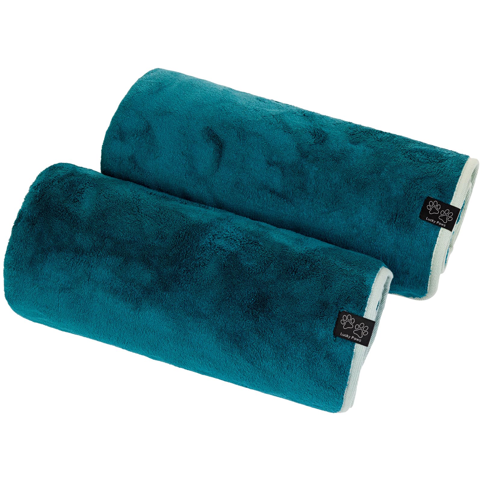 Lucky Paws® UK Dog Towel – Luxuriously Thick 600gsm, 140x80cm Extra Large Towel for Drying Dogs – Extremely Absorbent, Fast Drying, Ultra Soft (Pack of 2, Teal)