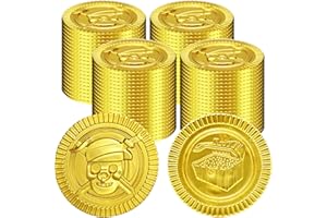 Kreyfer 100 Pieces Pirate Gold Coins Set - Plastic Play Fake Golden Coin Bulk for Kids, Pirate Themed Treasure Hunt Toys Party Favors, St. Patrick's Day Decorations