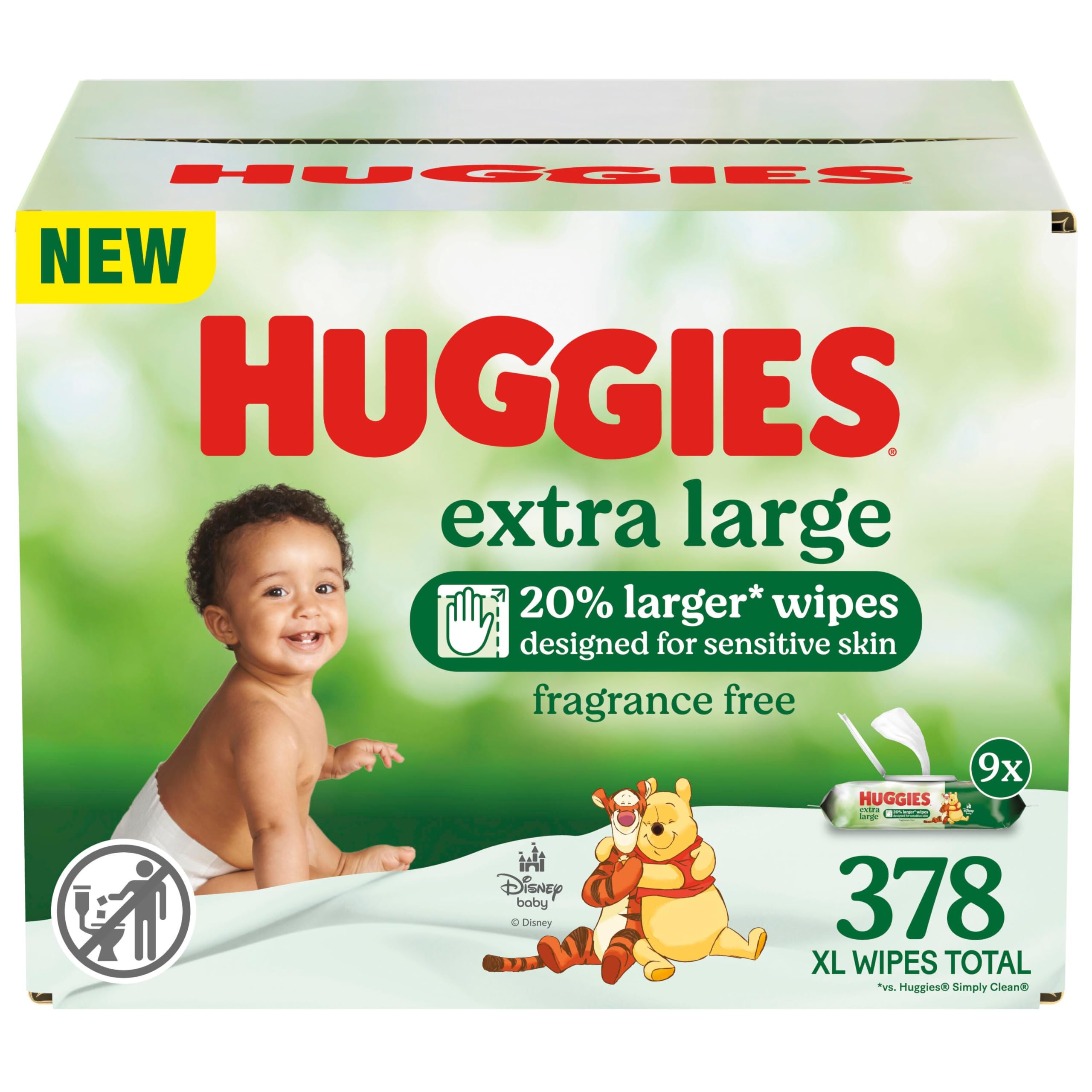 Photo 1 of Huggies Extra Large Baby Wipes, Unscented, 9 Flip-Top Packs, 378 XL Wipes Total, Packaging May Vary