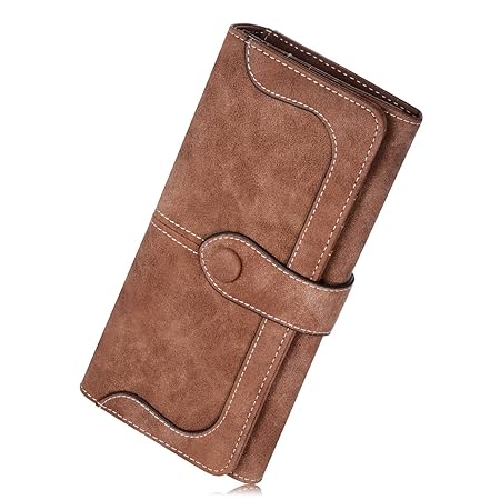 JMSIA Vintage-Ledertaschen Wildleder Tasche Damen Geldbörse Lang Damen Portemonnaie Braun