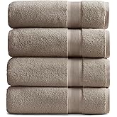Springtree Home Luxury Bamboo Rayon Bath Towel Set of 4 | 35% Bamboo Rayon - 65% Cotton | Absorbent Quick-Dry Towels for Bathroom | Oeko-TEX Standard 100 Cotton | Cobblestone