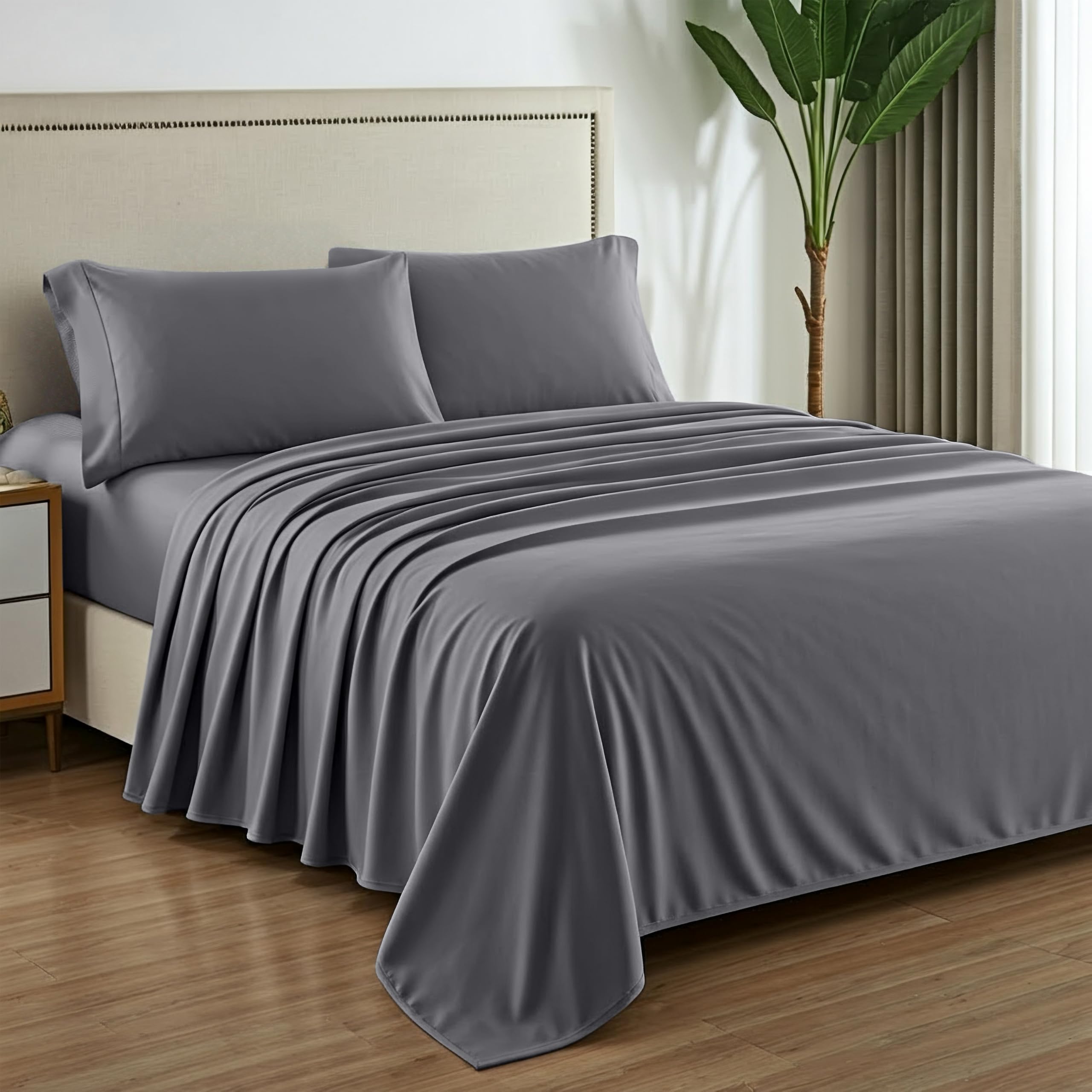 Photo 1 of Mayfair Linen 100% Egyptian Cotton King Size Sheet Set - 1000 Thread Count King Size Sheets Set Egyptian Cotton, 4 PC (Dark Grey), 16" Deep Pocket, Soft Cooling Sateen Weave Ultra Luxury Hotel Bedding