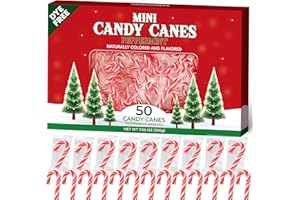 TABOOM Mini Candy Cane Individually Wrapped 50 Pack - Dye-Free Small Peppermint Candy Canes Red & White Christmas Candy For Holiday Gifts, Stocking Fillers, Party Favors & Decorations