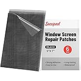 Secopad 6 PCS Screen Patch Tape, 5" X 7" Window Screen Repair Kit, Black | Quick Repair, Strong Adhesive, Easy to Use, For Mesh Window &amp; Door, Cuttable Fiberglass, No Tools Needed