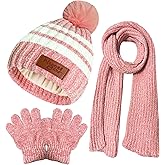 Kids Toddlers Winter Hats Stripes Beanie Gloves Neck Warmer Scarf Set Gifts for 1 3 4-6 Years Old Baby Girls Boys