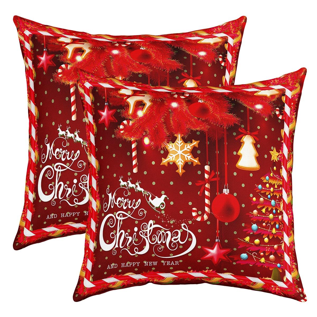 Christmas Pillow Cases Cushion Covers 45x45cm Set of 2 Soft Xmas Snowflake Throw Pillow Covers for Kids Christmas Tree Room Decor Luxury Decorative Throw PillowCases Red Happy New Year Cushion Cases — image 1