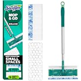 Swiffer Mop &amp; Go Deluxe 2-in-1 Multi-Surface Kit for Floor Cleaning | Includes 1 Sweeper Device (Collapsible). 5 Heavy Duty Dry Sweeping Cloths. 6 Heavy Duty Wet Mopping Cloths. Easy to Store