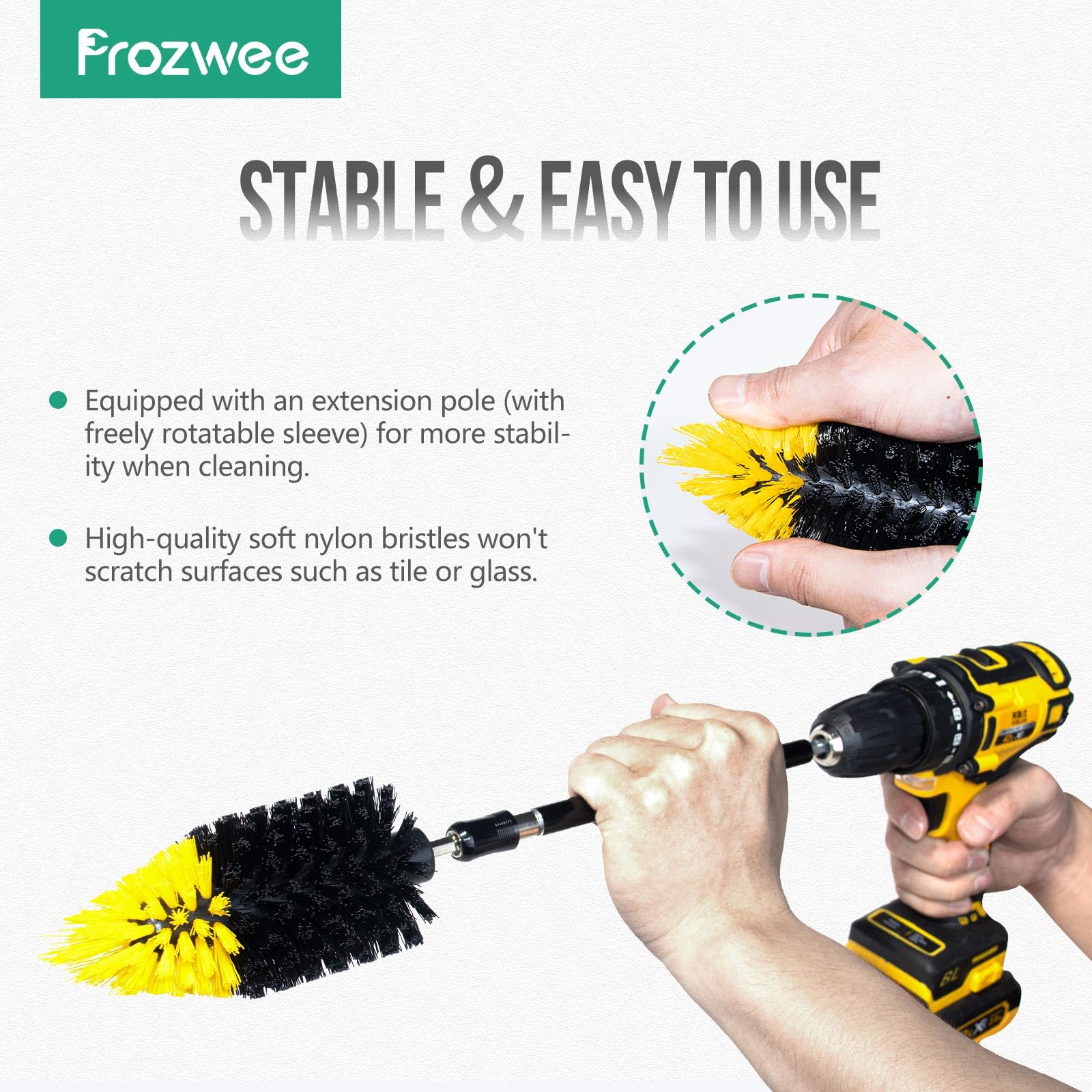 Prozwee 2PACK Tile Corner Drill Brush,Upgraded Powerful Scrubber Brush Made to Tackle Corner Stains,Cleaning Corner of Grout, Tiles, Sinks, Bathtub, Bathroom, Kitchen