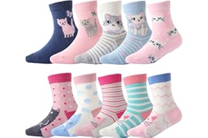 CHUNG 1-12Yrs Cotton Crew Socks for Girls Toddler Kids 10Pairs Cotton Anti-Skid Cute Animals Sox Student Casual Dress Gift